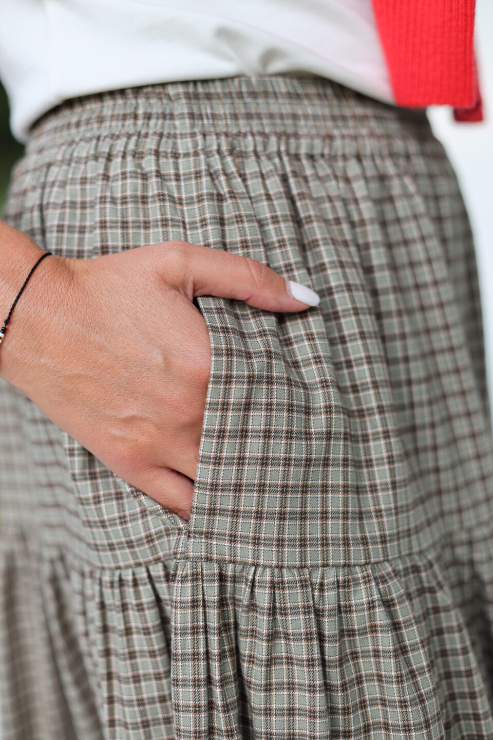 Elasticated Waist Long Ruffled Skirt in Plaid Brushed Cotton - Image 4
