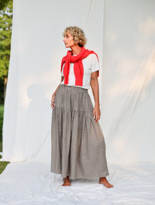 Elasticated Waist Long Ruffled Skirt in Plaid Brushed Cotton | Skirt | Sustainable clothing | OffOn clothing