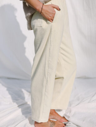 Ivory Corduroy Balloon Trousers VIVIAN | Trousers | Sustainable clothing | OffOn clothing