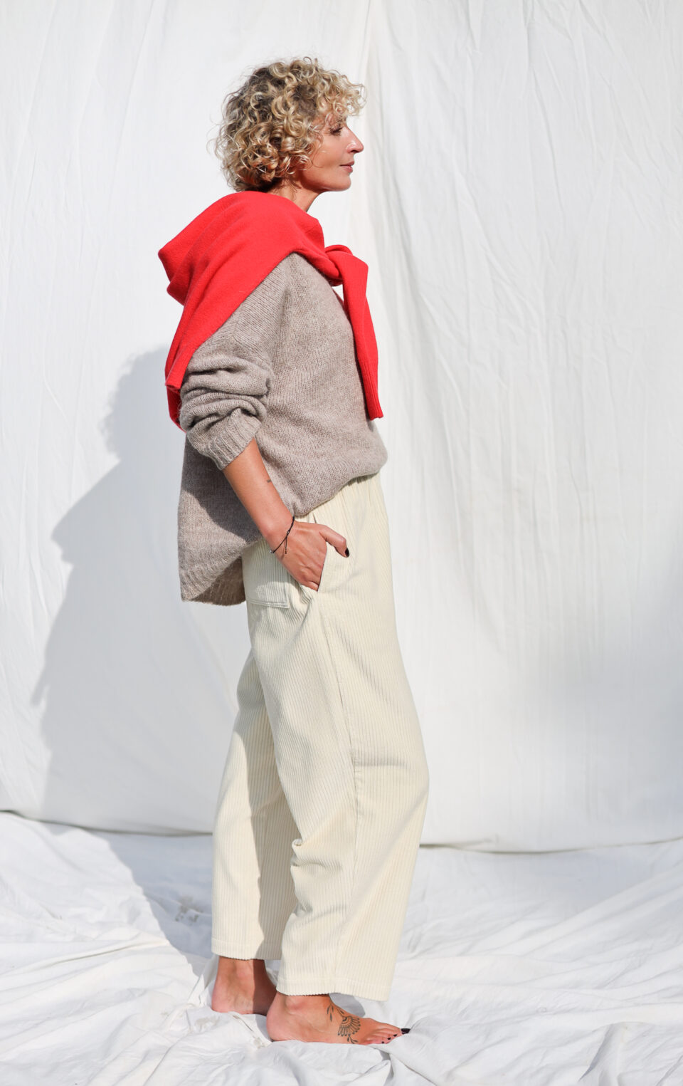 Ivory Corduroy Balloon Trousers VIVIAN - Image 2