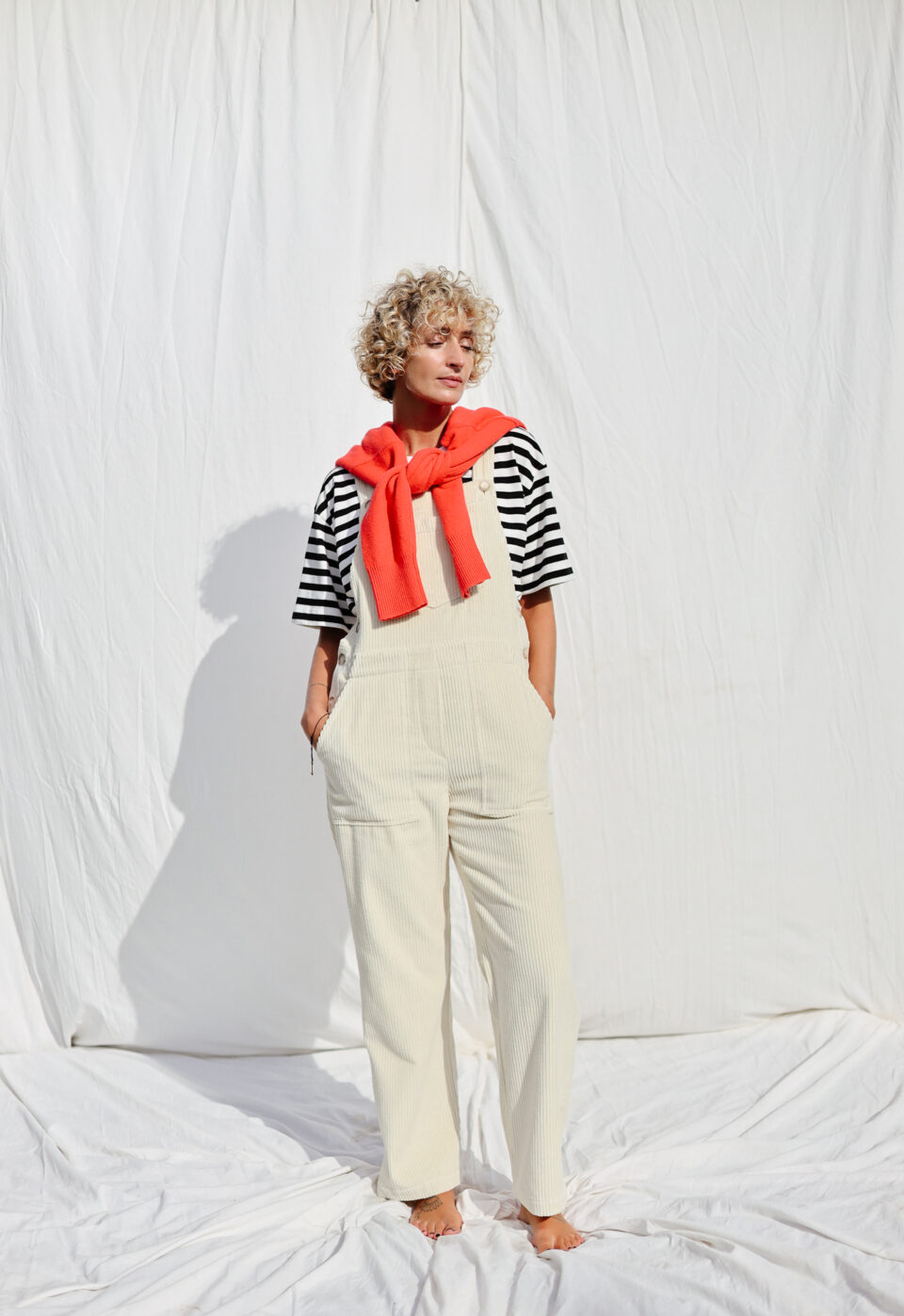 Casual ivory corduroy dungaree DOROTHY | Jumpsuit | Sustainable clothing | OffOn clothing