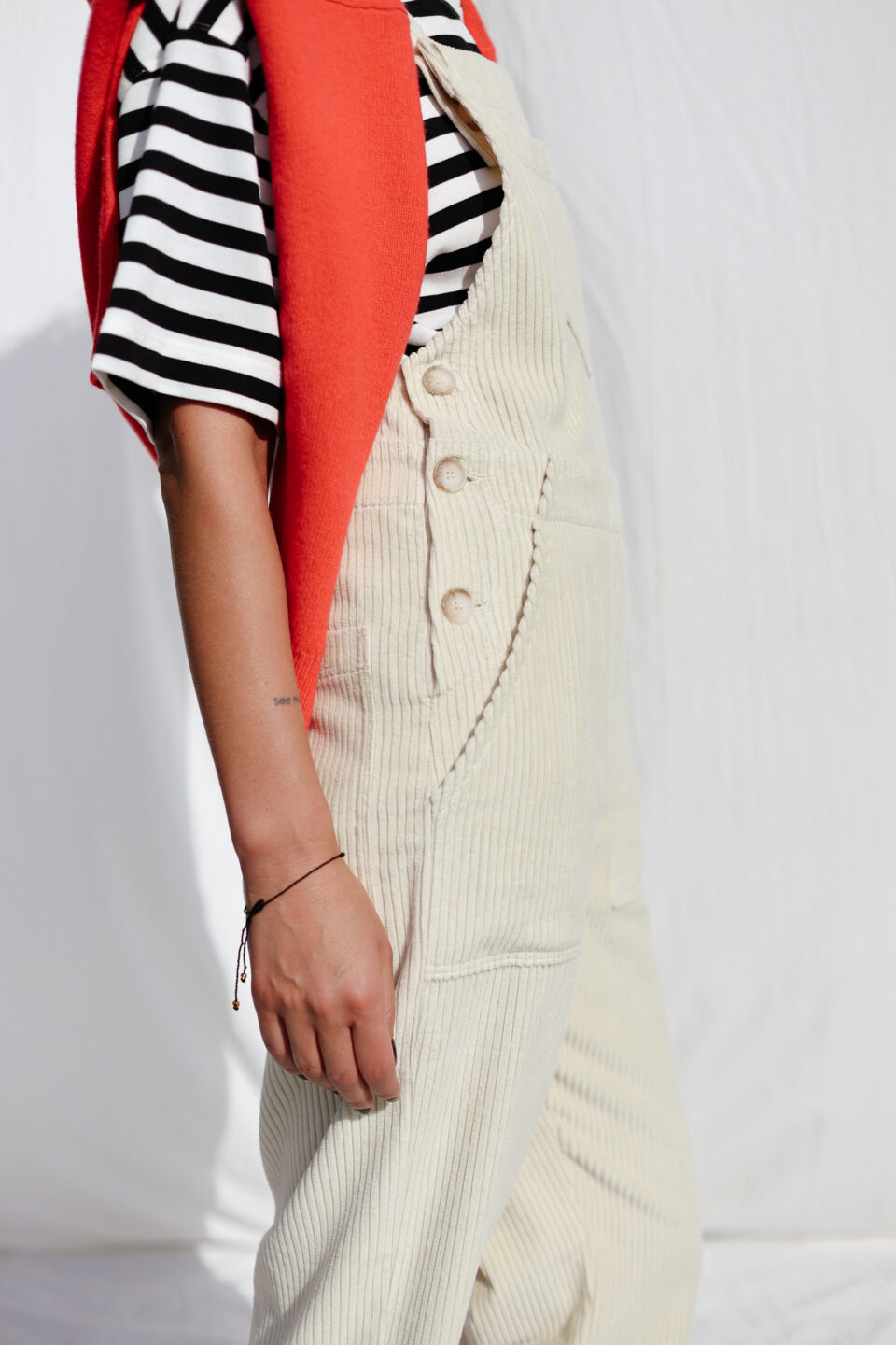Casual ivory corduroy dungaree DOROTHY - Image 1