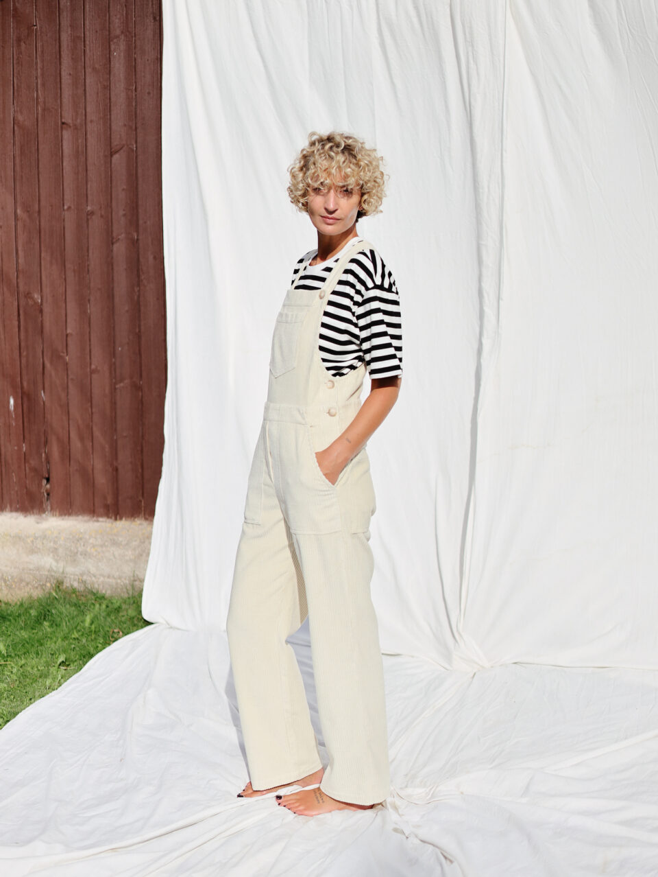Casual ivory corduroy dungaree DOROTHY - Image 3