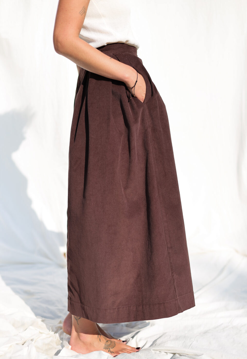 Dark Brown Needlecord Pleated Skirt - Image 2