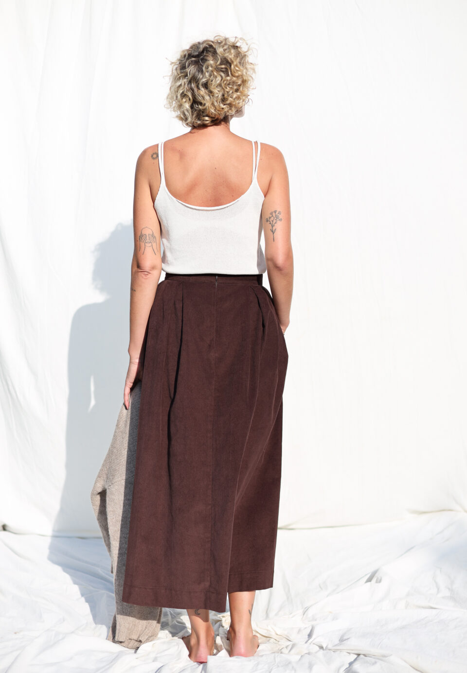 Dark Brown Needlecord Pleated Skirt - Image 4