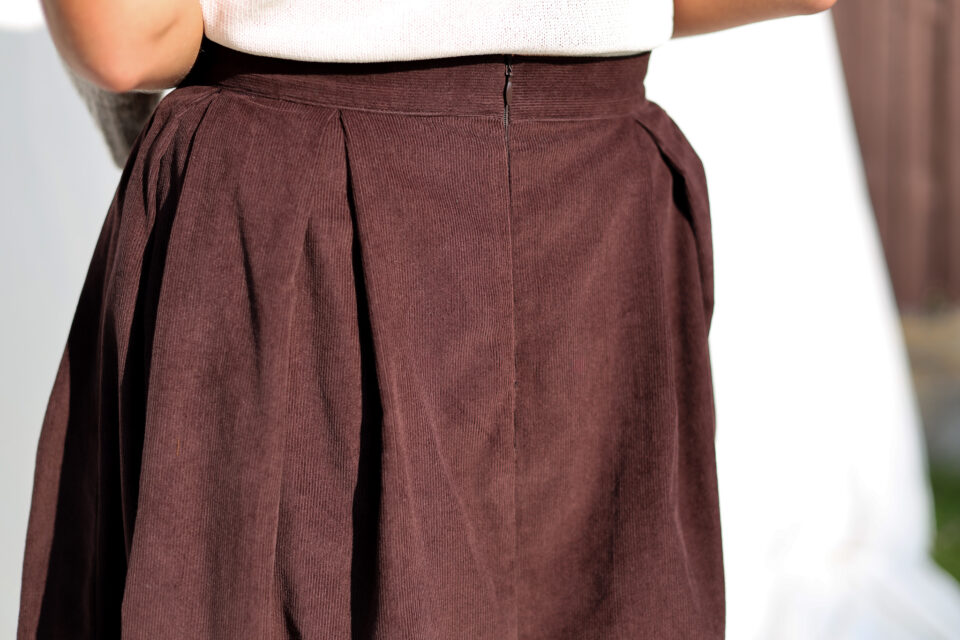 Dark Brown Needlecord Pleated Skirt - Image 5