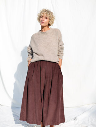 Dark Brown Needlecord Pleated Skirt | Skirt | Sustainable clothing | OffOn clothing