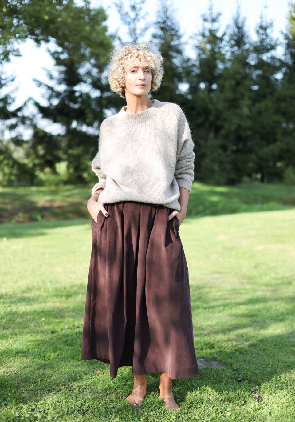 Dark Brown Needlecord Pleated Skirt - Image 6