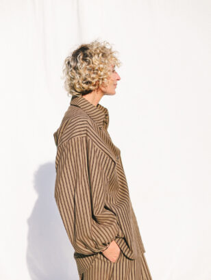 Oversized Long Sleeve Shirt In Khaki Stripes ELIAN | Shirts | Sustainable clothing | OffOn clothing