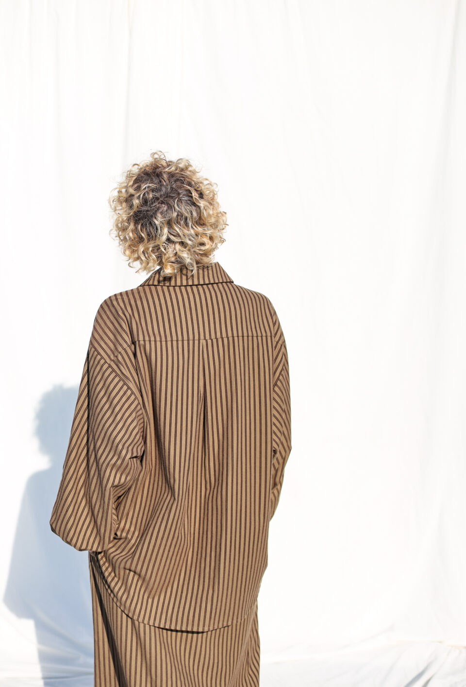 Oversized Long Sleeve Shirt In Khaki Stripes ELIAN - Image 3