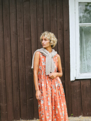 Sleeveless Loose Smock Dress in ORANGE JOSIE abstract print | Dress | Sustainable clothing | OffOn clothing