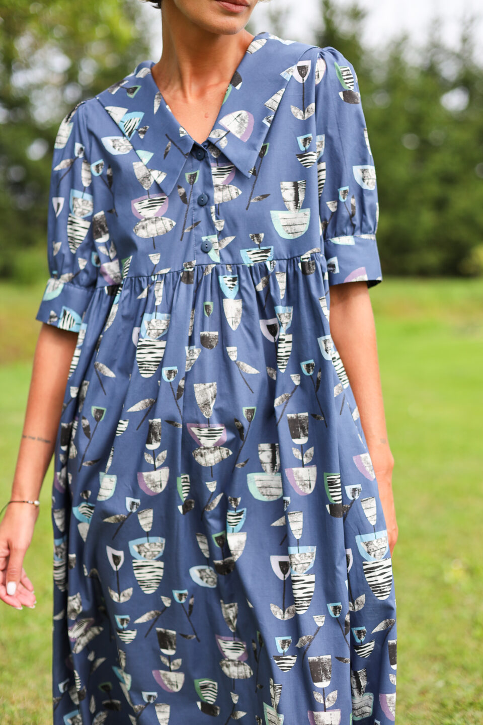 Sailor collar loose fit dress in BLUE JOSIE abstract print | Dress | Sustainable clothing | OffOn clothing