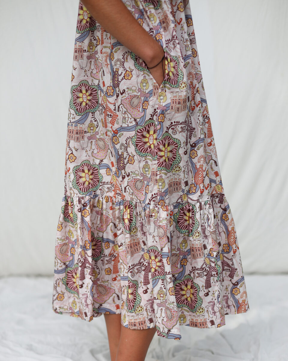 Ruffled Neck A-line Tiered Dress In Silky Tana Lawn Cotton - Image 3