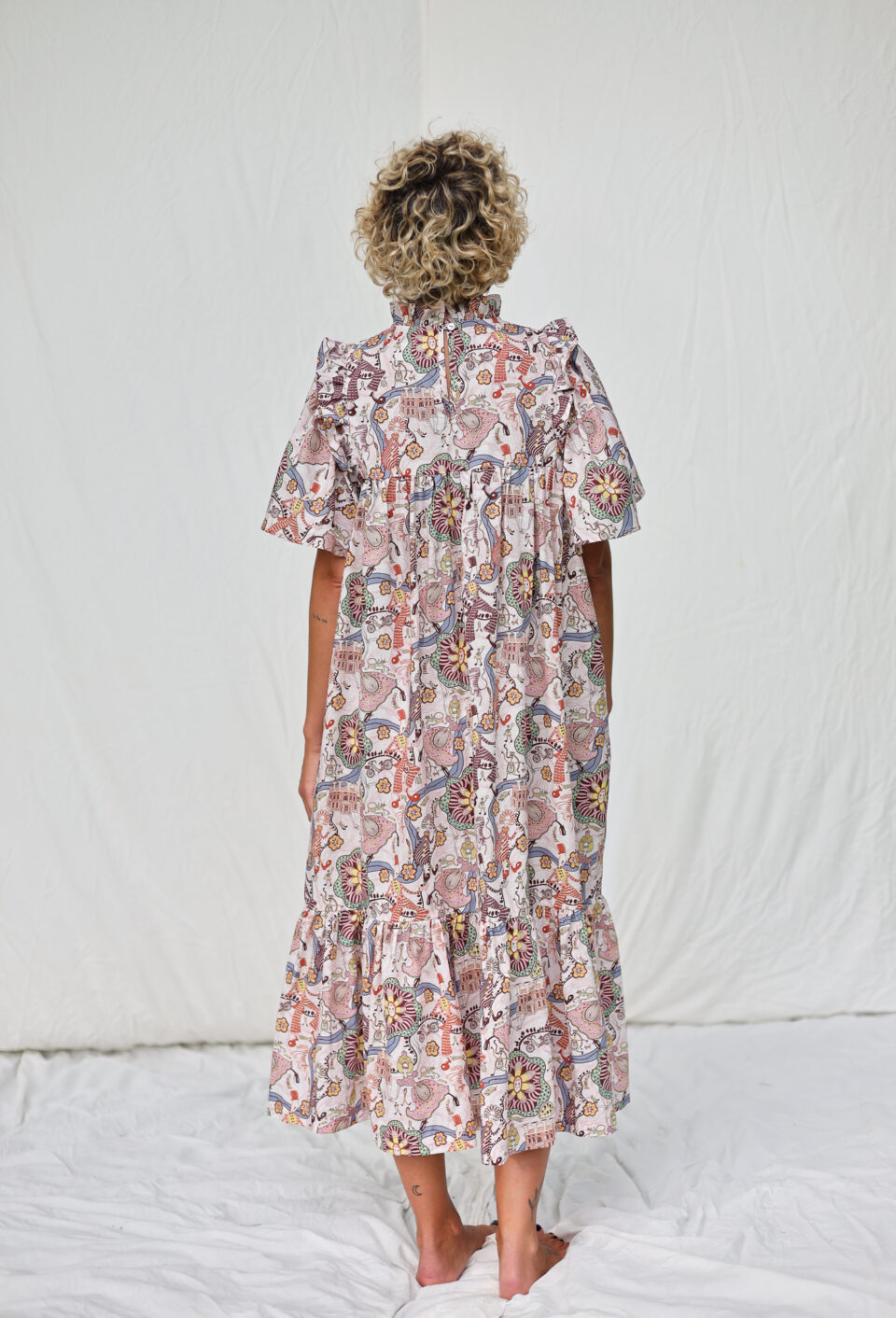 Ruffled Neck A-line Tiered Dress In Silky Tana Lawn Cotton - Image 4