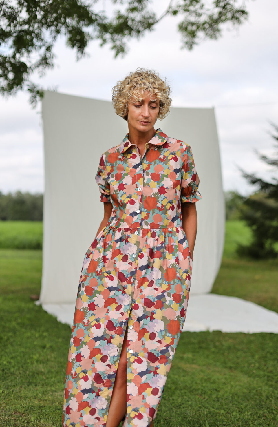 Floral Button-Through Dress in Piccadilly Poplin In LITTLE MERTON PRINT | Dress | Sustainable clothing | OffOn clothing