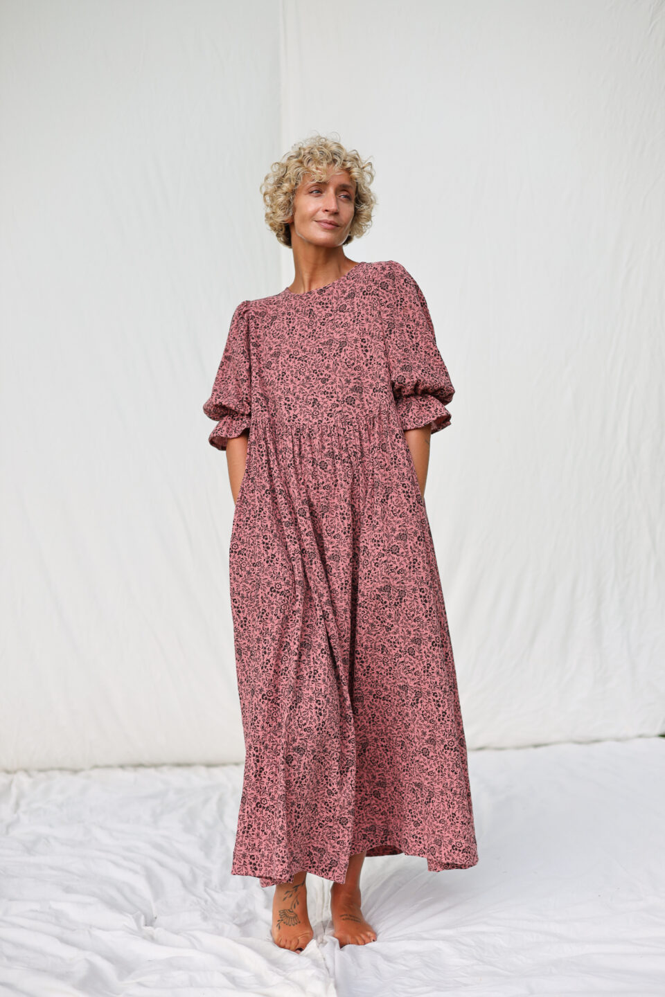 Oversized Floral Dress in Double Gauze Cotton | Dress | Sustainable clothing | OffOn clothing
