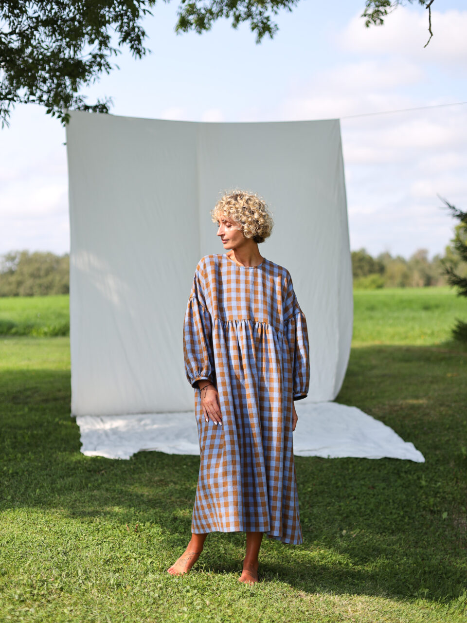 Oversized Linen Dress GRETA in Bluebonnet Checks - Image 1