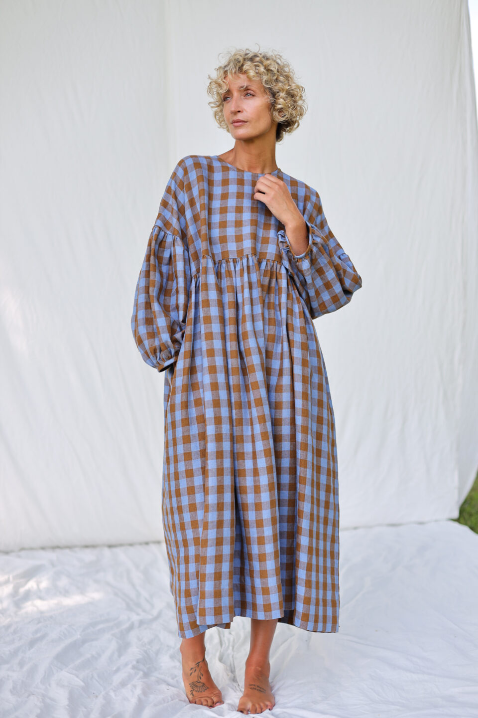 Oversized Linen Dress GRETA in Bluebonnet Checks - Image 2