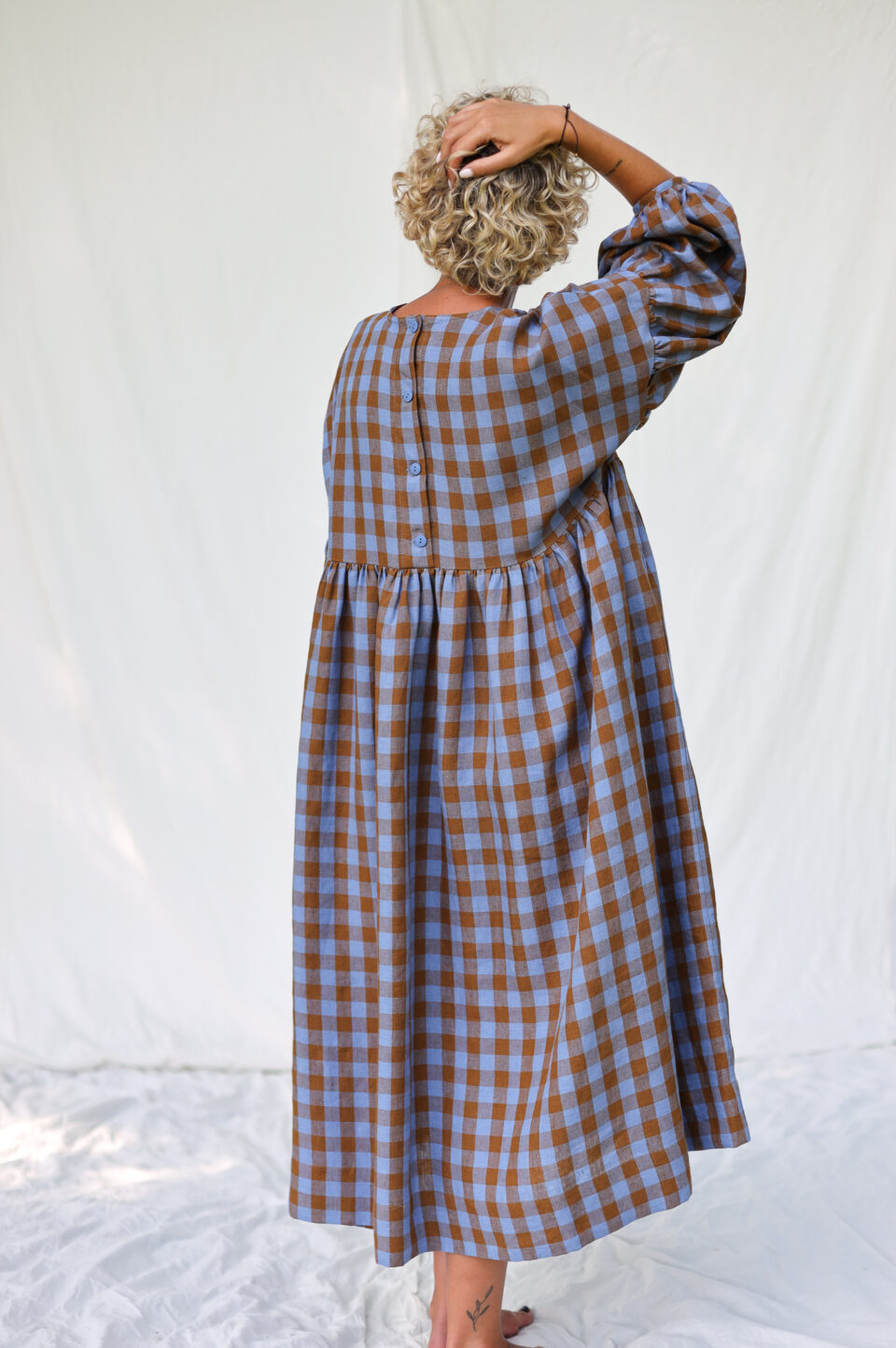 Oversized Linen Dress GRETA in Bluebonnet Checks - Image 4