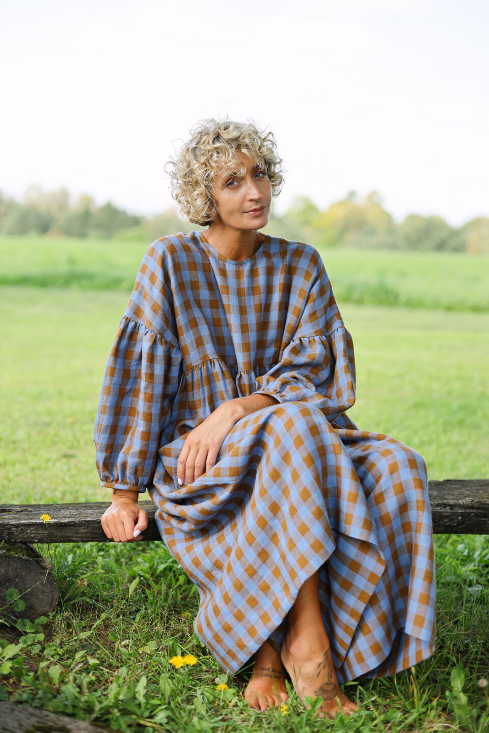 Oversized Linen Dress GRETA in Bluebonnet Checks - Image 6