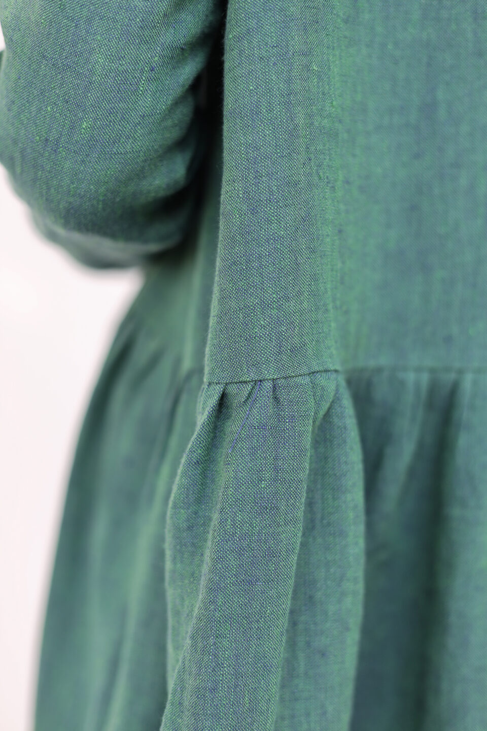 Long Sleeve Loose Linen Smock Dress MILANA in Greenish Blue Linen - Image 4