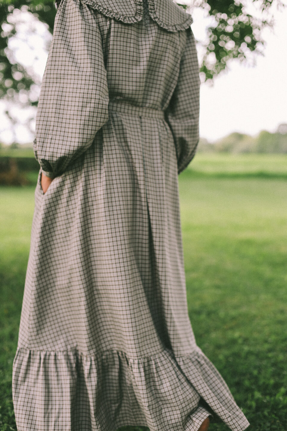 Puritan collar long sleeve maxi dress AUBREY in brushed plaid cotton - Image 5