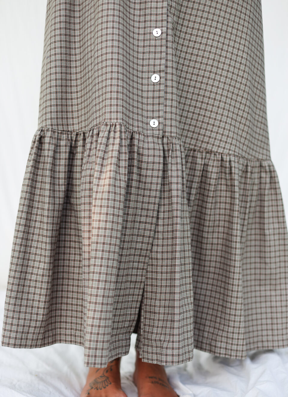 Plaid Cotton Dress with Adjustable Straps And Ruffled Hem - Image 2
