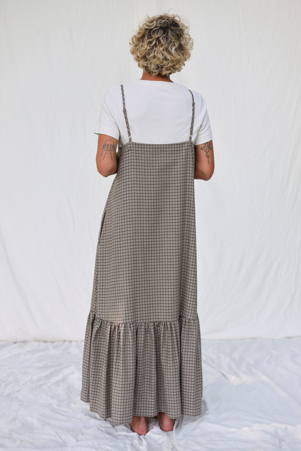 Plaid Cotton Dress with Adjustable Straps And Ruffled Hem - Image 3