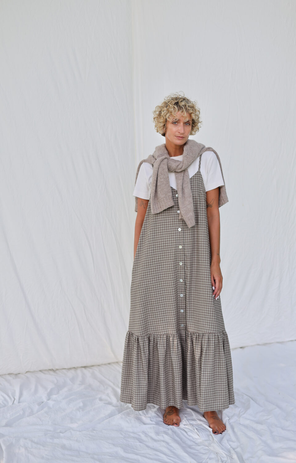 Plaid Cotton Dress with Adjustable Straps & Ruffled Hem | Dress | Sustainable clothing | OffOn clothing