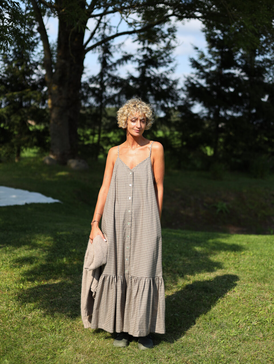 Plaid Cotton Dress with Adjustable Straps And Ruffled Hem - Image 6