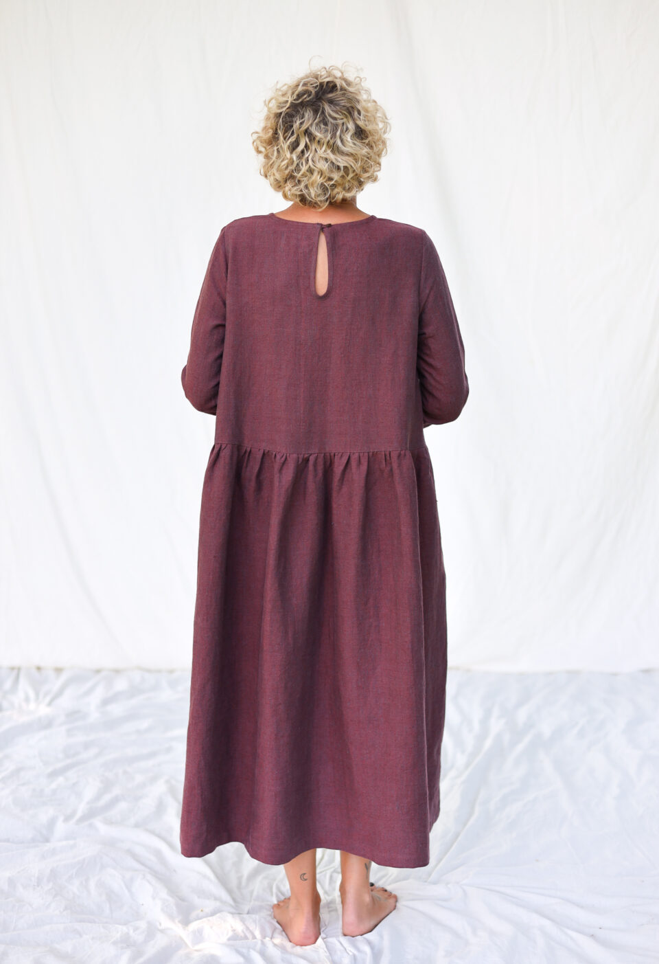 Heavy Burgundy Linen Smock Dress MILANA - Image 4
