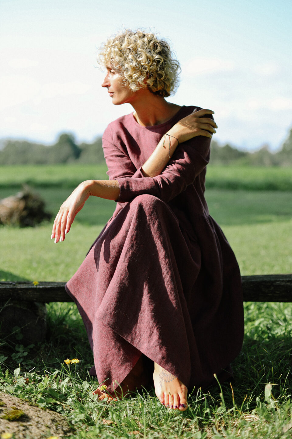 Heavy Burgundy Linen Smock Dress MILANA - Image 6