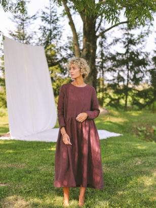 Heavy Burgundy Linen Smock Dress MILANA | Dress | Sustainable clothing | OffOn clothing