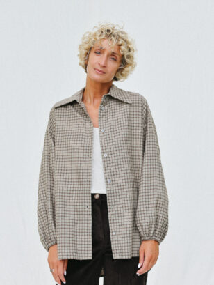 Oversized Long Sleeve Shirt in Brushed Plaid Cotton ELIAN | Tops | Sustainable clothing | OffOn clothing