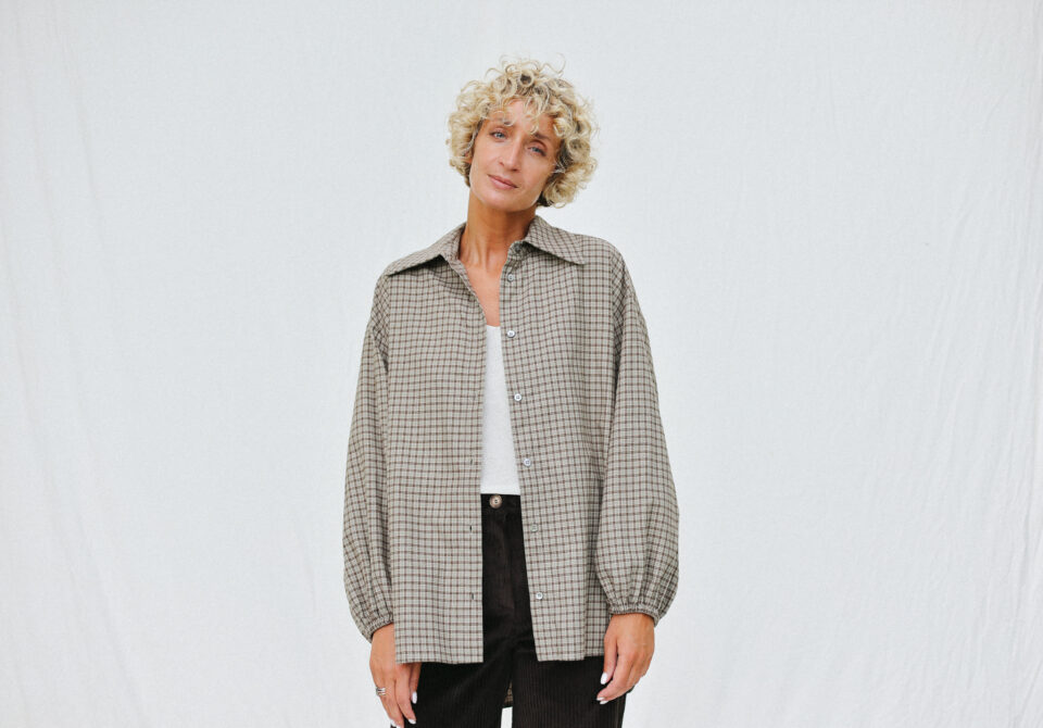 Oversized Long Sleeve Shirt in Brushed Plaid Cotton ELIAN | Tops | Sustainable clothing | OffOn clothing