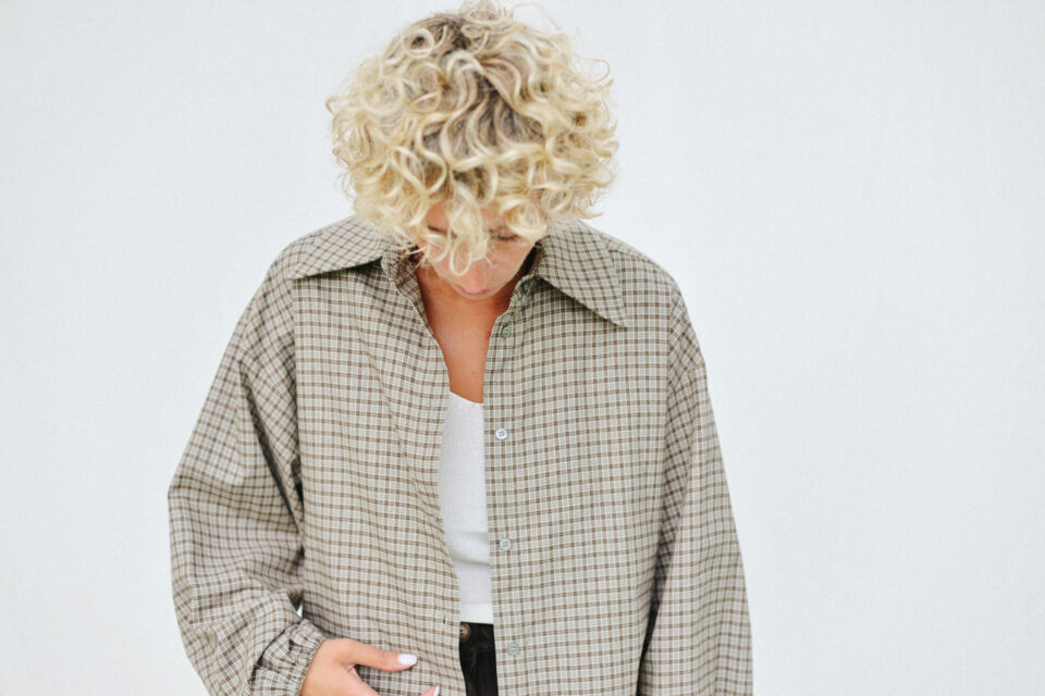 Oversized Long Sleeve Shirt in Brushed Plaid Cotton ELIAN - Image 1