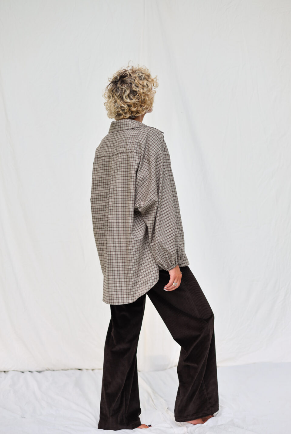 Oversized Long Sleeve Shirt in Brushed Plaid Cotton ELIAN - Image 5