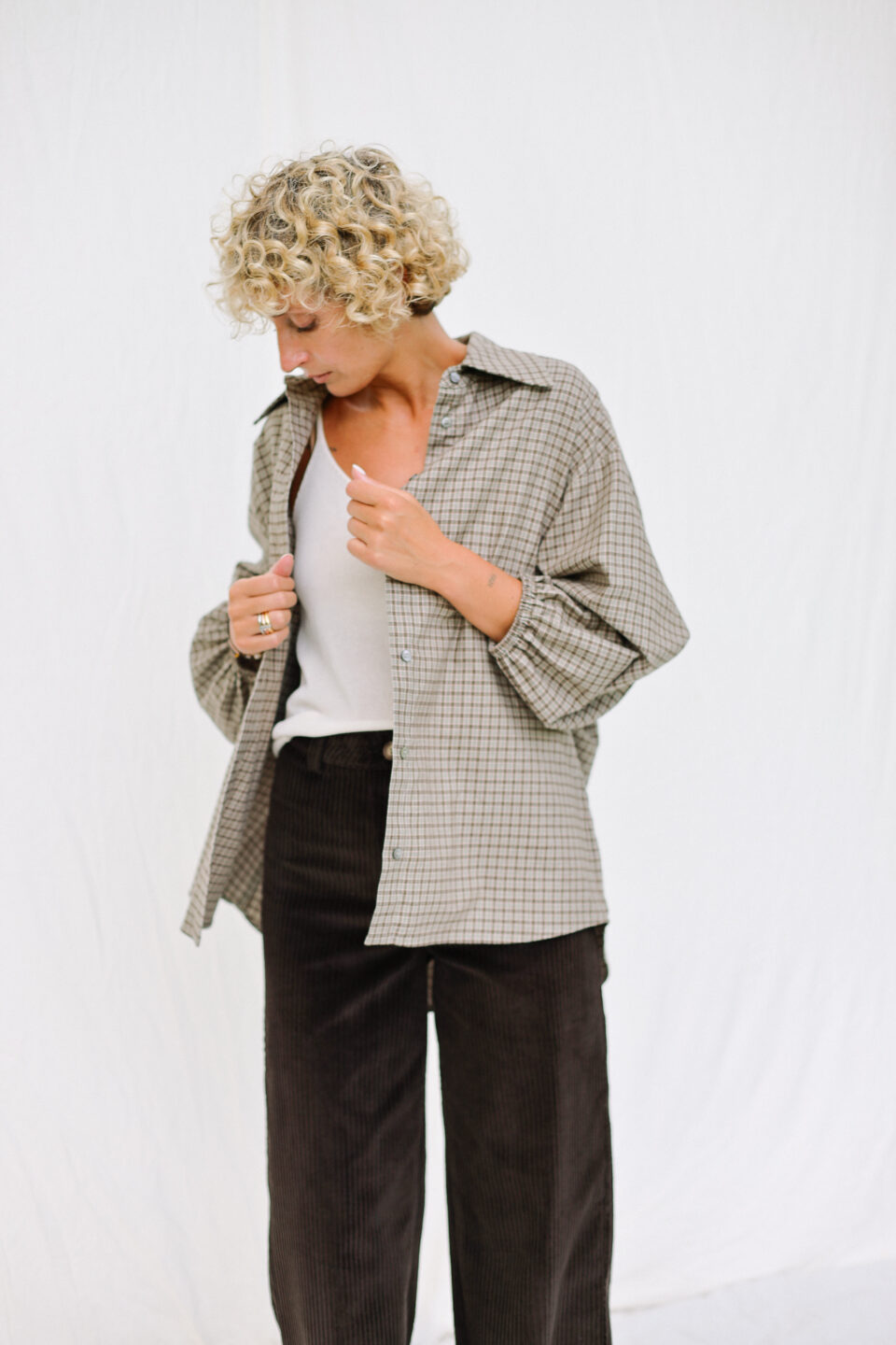 Oversized Long Sleeve Shirt in Brushed Plaid Cotton ELIAN - Image 7
