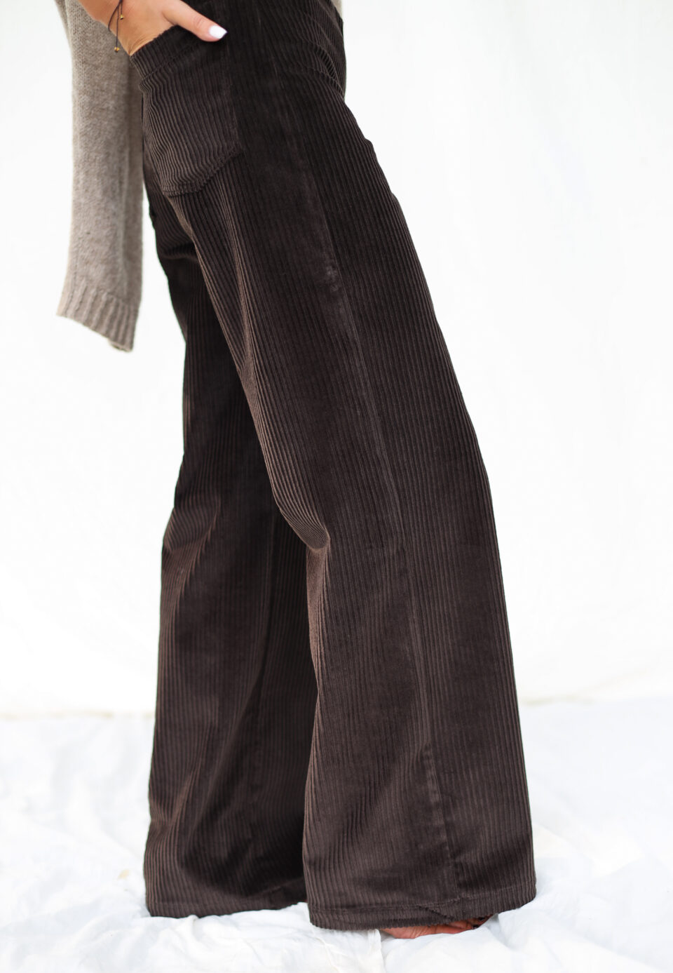 Wide Leg Dark Brown Wide Wale Cord Pants LUNA - Image 2