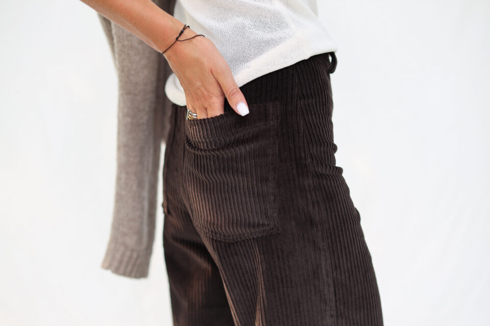 Wide Leg Dark Brown Wide Wale Cord Pants LUNA - Image 4