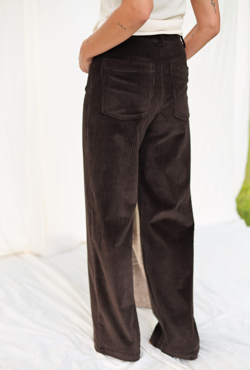 Wide Leg Dark Brown Wide Wale Cord Pants LUNA - Image 3