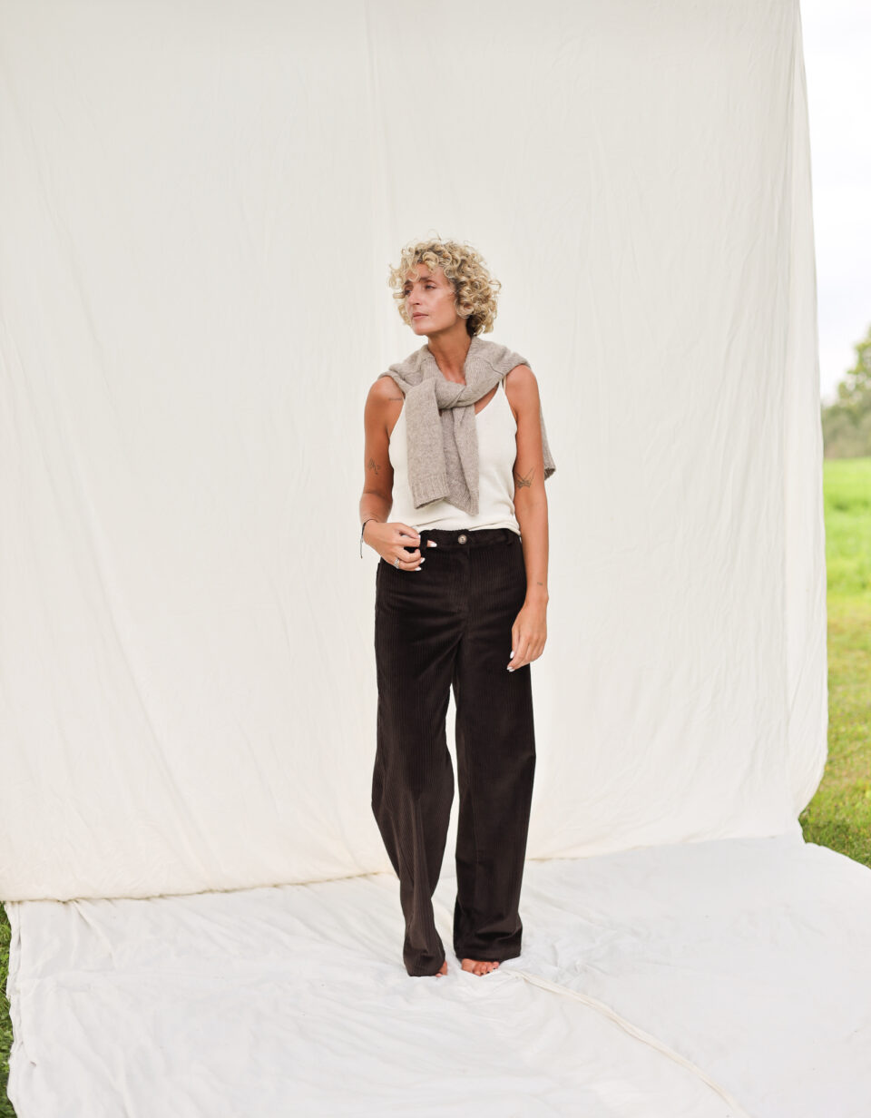 Wide Leg Dark Brown Wide Wale Cord Pants LUNA - Image 1
