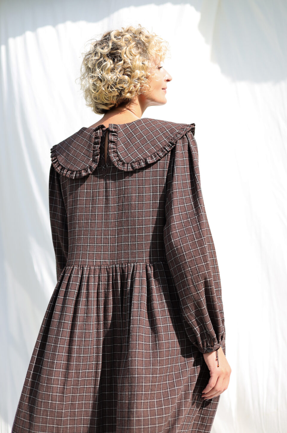 Double Gauze Puritan Collar Long Sleeves Dress - Image 4