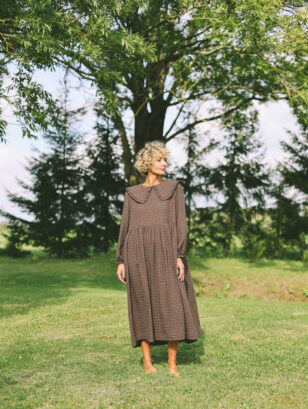 Double Gauze Puritan Collar Long Sleeves Dress | Dress | Sustainable clothing | OffOn clothing