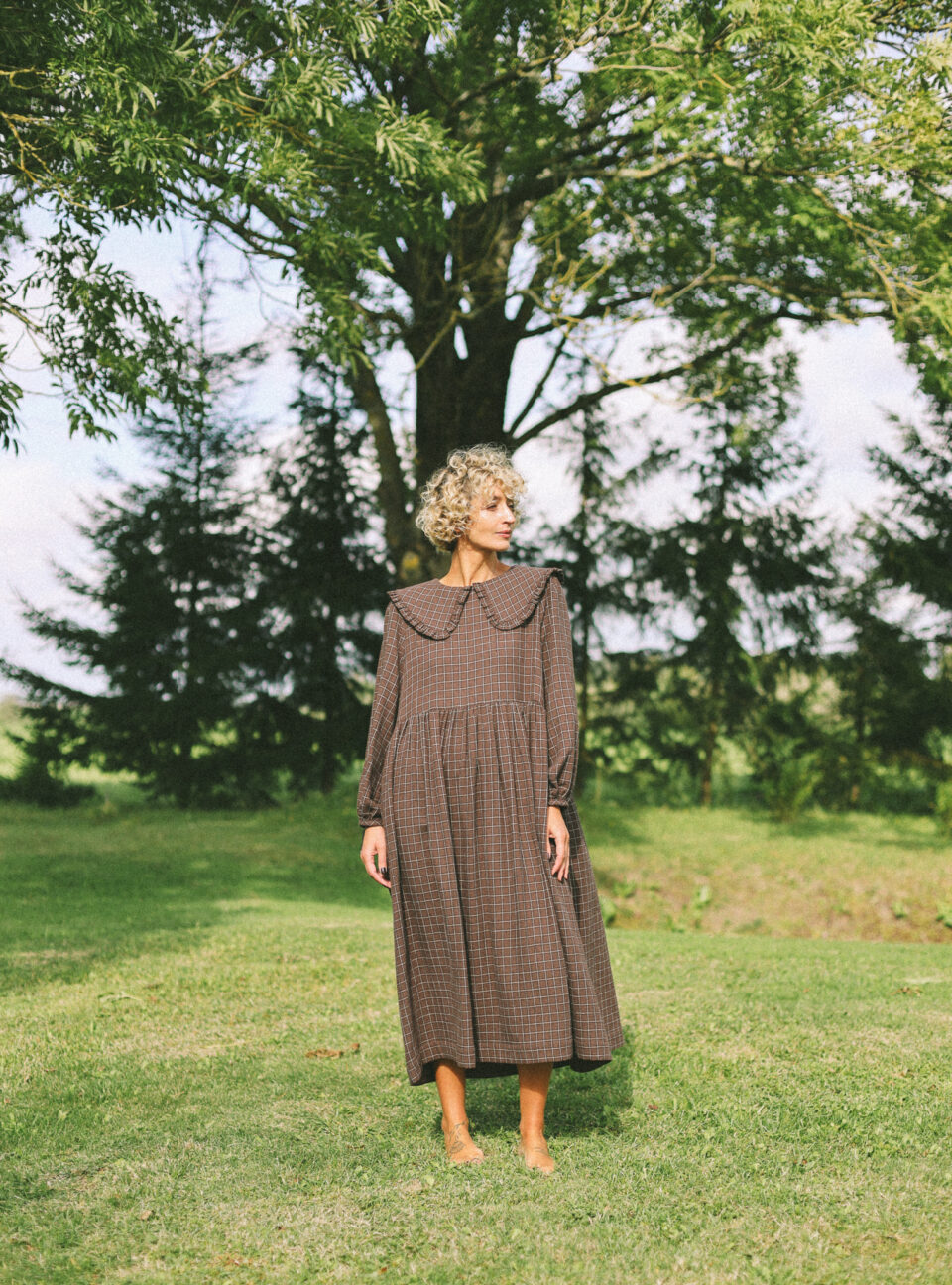 Double Gauze Puritan Collar Long Sleeves Dress | Dress | Sustainable clothing | OffOn clothing
