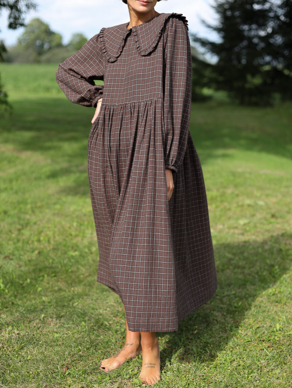 Double Gauze Puritan Collar Long Sleeves Dress - Image 5