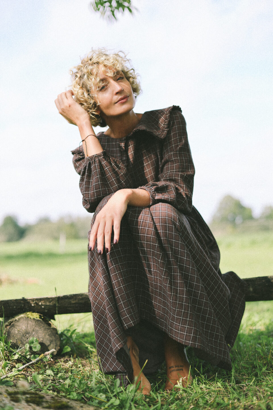 Double Gauze Puritan Collar Long Sleeves Dress - Image 6