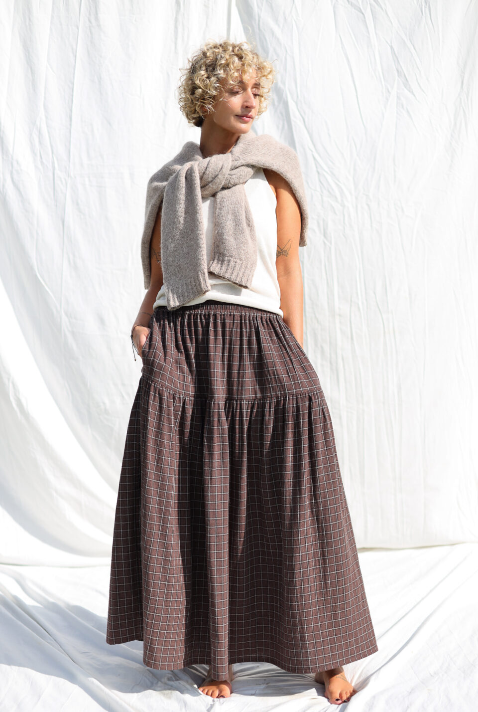 Double Gauze Elasticated Waist Long Ruffled Skirt - Image 2