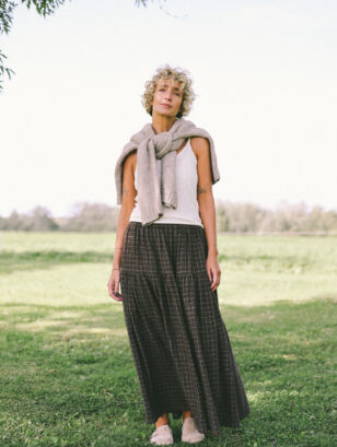 Double Gauze Elasticated Waist Long Ruffled Skirt | Skirt | Sustainable clothing | OffOn clothing