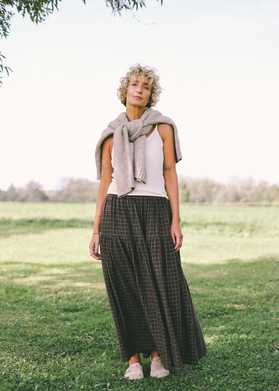 Double Gauze Elasticated Waist Long Ruffled Skirt | Skirt | Sustainable clothing | OffOn clothing